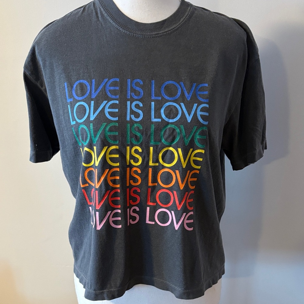 Comfort Colors Gray Washed Love Is Love Short Sleeve Graphic T-Shirt. Sz M